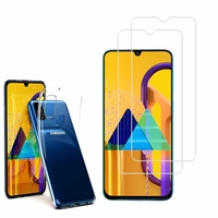 Samsung Galaxy M30S 6.4": Etui Housse Pochette Accessoires Coque gel UltraSlim - TRANSPARENT + 2 Films de protection d'écran Verre Trempé