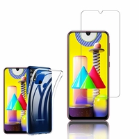Samsung Galaxy M31 6.4": Etui Housse Pochette Accessoires Coque gel UltraSlim - TRANSPARENT + 1 Film de protection d'écran Verre Trempé
