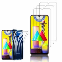 Samsung Galaxy M31 6.4": Etui Housse Pochette Accessoires Coque gel UltraSlim - TRANSPARENT + 3 Films de protection d'écran Verre Trempé