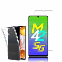 Samsung Galaxy M42 5G 6.6": Etui Housse Pochette Accessoires Coque gel UltraSlim - TRANSPARENT + 1 Film de protection d'écran Verre Trempé