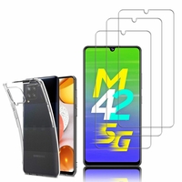 Samsung Galaxy M42 5G 6.6": Etui Housse Pochette Accessoires Coque gel UltraSlim - TRANSPARENT + 3 Films de protection d'écran Verre Trempé