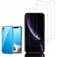 Apple iPhone XR (2018) 6.1": Coque Silicone TPU Souple anti-choc ultra résistant avec Coins Renforcés - TRANSPARENT + 3 Films de protection d'écran Verre Trempé