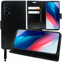 Oppo Find X3 Lite 6.43" CPH2145 (non compatible Oppo Find X3 6.7") [Les Dimensions EXACTES du telephone: 159.1 x 73.4 x 7.9 mm]: Etui portefeuille Support Video cuir PU + mini Stylet - NOIR