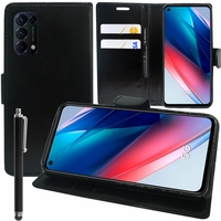 Oppo Find X3 Lite 6.43" CPH2145 (non compatible Oppo Find X3 6.7") [Les Dimensions EXACTES du telephone: 159.1 x 73.4 x 7.9 mm]: Etui portefeuille Support Video cuir PU + Stylet - NOIR