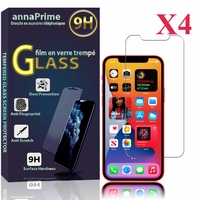 Apple iPhone 12 mini 5.4" A2399 A2176 A2398 A2400 (non compatible iPhone 12 6.1"): Lot / Pack de 4 Films de protection d'écran Verre Trempé