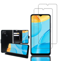 Oppo A15/ A15S 6.52": Etui Coque Housse Pochette Accessoires portefeuille support video cuir PU - NOIR + 2 Films de protection d'écran Verre Trempé