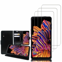 Samsung Galaxy Xcover Pro 6.3": Etui Coque Housse Pochette Accessoires portefeuille support video cuir PU - NOIR + 3 Films de protection d'écran Verre Trempé