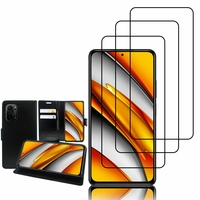 Xiaomi Poco F3/ Mi 11i 6.67": Etui Coque Housse Pochette Accessoires portefeuille support video cuir PU - NOIR + 3 Films de protection d'écran Verre Trempé - NOIR