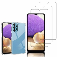 Samsung Galaxy A32 5G 6.5": Coque Silicone TPU Souple anti-choc ultra résistant avec Coins Renforcés - TRANSPARENT + 3 Films de protection d'écran Verre Trempé