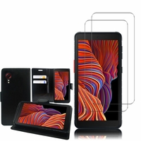 Samsung Galaxy Xcover 5 5.3": Etui Coque Housse Pochette Accessoires portefeuille support video cuir PU - NOIR + 2 Films de protection d'écran Verre Trempé