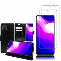 Xiaomi Mi 10 Lite 5G/ Mi 10 Youth 5G 6.57": Etui Coque Housse Pochette Accessoires portefeuille support video cuir PU - NOIR + 2 Films de protection d'écran Verre Trempé