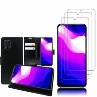 Xiaomi Mi 10 Lite 5G/ Mi 10 Youth 5G 6.57": Etui Coque Housse Pochette Accessoires portefeuille support video cuir PU - NOIR + 3 Films de protection d'écran Verre Trempé