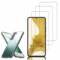 Samsung Galaxy S22 5G 6.1": Etui Housse Pochette Accessoires Coque gel UltraSlim - TRANSPARENT + 3 Films de protection d'écran Verre Trempé