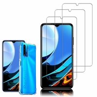 Xiaomi Redmi 9T/ 9 Power 6.53": Coque Silicone TPU Souple anti-choc ultra résistant avec Coins Renforcés - TRANSPARENT + 3 Films de protection d'écran Verre Trempé