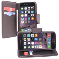 Apple iPhone 6/ 6s: Accessoire Etui portefeuille Livre Housse Coque Pochette support vidéo cuir PU effet tissu - NOIR