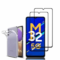Samsung Galaxy M32 5G 6.5": Etui Housse Pochette Accessoires Coque gel UltraSlim - TRANSPARENT + 2 Films de protection d'écran Verre Trempé - NOIR