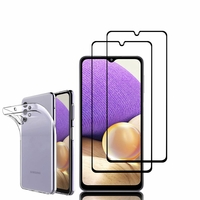 Samsung Galaxy A32 5G 6.5": Etui Housse Pochette Accessoires Coque gel UltraSlim - TRANSPARENT + 2 Films de protection d'écran Verre Trempé - NOIR