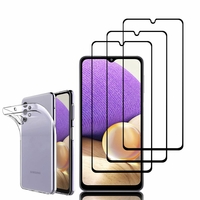 Samsung Galaxy A32 5G 6.5": Etui Housse Pochette Accessoires Coque gel UltraSlim - TRANSPARENT + 3 Films de protection d'écran Verre Trempé - NOIR