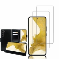Samsung Galaxy S22 5G 6.1": Etui Coque Housse Pochette Accessoires portefeuille support video cuir PU - NOIR + 2 Films de protection d'écran Verre Trempé