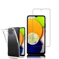Samsung Galaxy A03 6.5": Etui Housse Pochette Accessoires Coque gel UltraSlim - TRANSPARENT + 1 Film de protection d'écran Verre Trempé