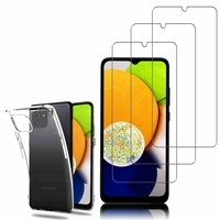Samsung Galaxy A03 6.5": Etui Housse Pochette Accessoires Coque gel UltraSlim - TRANSPARENT + 3 Films de protection d'écran Verre Trempé