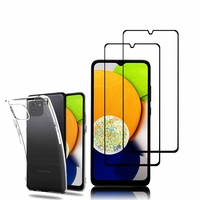 Samsung Galaxy A03 6.5": Etui Housse Pochette Accessoires Coque gel UltraSlim - TRANSPARENT + 2 Films de protection d'écran Verre Trempé - NOIR