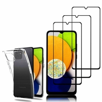 Samsung Galaxy A03 6.5": Etui Housse Pochette Accessoires Coque gel UltraSlim - TRANSPARENT + 3 Films de protection d'écran Verre Trempé - NOIR