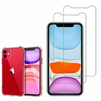 Apple iPhone 11 6.1": Coque Silicone TPU Souple anti-choc ultra résistant avec Coins Renforcés - TRANSPARENT + 2 Films de protection d'écran Verre Trempé