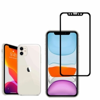 Apple iPhone 11 6.1": Etui Housse Pochette Accessoires Ultraslim coque gel transparent compatibilité parfait - TRANSPARENT + 1 Film de protection d'écran Verre Trempé - NOIR