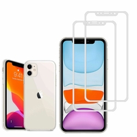 Apple iPhone 11 6.1": Etui Housse Pochette Accessoires Ultraslim coque gel transparent compatibilité parfait - TRANSPARENT + 2 Films de protection d'écran Verre Trempé - BLANC