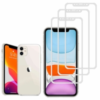 Apple iPhone 11 6.1": Etui Housse Pochette Accessoires Ultraslim coque gel transparent compatibilité parfait - TRANSPARENT + 3 Films de protection d'écran Verre Trempé - BLANC