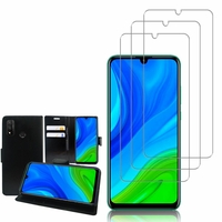 Huawei P Smart 2020 6.21": Etui Coque Housse Pochette Accessoires portefeuille support video cuir PU - NOIR + 3 Films de protection d'écran Verre Trempé