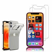 Apple iPhone 12 6.1": Etui Housse Pochette Accessoires Coque gel UltraSlim - TRANSPARENT + 2 Films de protection d'écran Verre Trempé