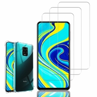 Xiaomi Redmi Note 9S/ Note 9 Pro/ Note 9 Pro Max 6.67": Coque Silicone TPU Souple anti-choc ultra résistant avec Coins Renforcés - TRANSPARENT + 3 Films de protection d'écran Verre Trempé