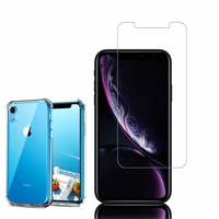 Apple iPhone XR (2018) 6.1": Coque Silicone TPU Souple anti-choc ultra résistant avec Coins Renforcés - TRANSPARENT + 1 Film de protection d'écran Verre Trempé