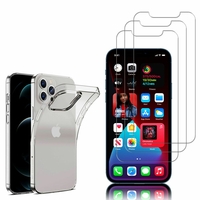 Apple iPhone 12 Pro 6.1": Etui Housse Pochette Accessoires Coque gel UltraSlim - TRANSPARENT + 3 Films de protection d'écran Verre Trempé