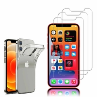 Apple iPhone 12 6.1": Etui Housse Pochette Accessoires Coque gel UltraSlim - TRANSPARENT + 3 Films de protection d'écran Verre Trempé