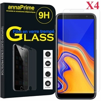 Samsung Galaxy J6+/ J6 Plus (2018) 6.0" (non compatible Galaxy J6 (2018) 5.6") [Les Dimensions EXACTES du telephone: 161.4 x 76.9 x 7.9 mm]: Lot / Pack de 4 Films de protection d'écran Verre Trempé