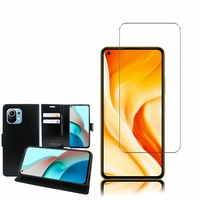 Xiaomi Mi 11 Lite/ Mi 11 Lite 5G 6.55": Etui Coque Housse Pochette Accessoires portefeuille support video cuir PU - NOIR + 1 Film de protection d'écran Verre Trempé