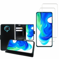 Xiaomi Poco F2 Pro 5G 6.67": Etui Coque Housse Pochette Accessoires portefeuille support video cuir PU - NOIR + 2 Films de protection d'écran Verre Trempé