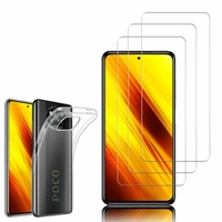 Xiaomi Poco X3 NFC/ Poco X3 6.67": Etui Housse Pochette Accessoires Coque gel UltraSlim - TRANSPARENT + 3 Films de protection d'écran Verre Trempé