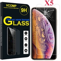 Apple iPhone XS Max (2018) 6.5" A1921 A2104 (non compatible iPhone XS 5.8"): Lot / Pack de 5 Films de protection d'écran Verre Trempé