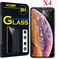 Apple iPhone XS Max (2018) 6.5" A1921 A2104 (non compatible iPhone XS 5.8"): Lot / Pack de 4 Films de protection d'écran Verre Trempé