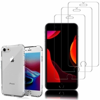 Apple iPhone SE (2020) 4.7": Coque Silicone TPU Souple anti-choc ultra résistant avec Coins Renforcés - TRANSPARENT + 3 Films de protection d'écran Verre Trempé