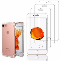 Apple iPhone 7 4.7": Coque Silicone TPU Souple anti-choc ultra résistant avec Coins Renforcés - TRANSPARENT + 3 Films de protection d'écran Verre Trempé