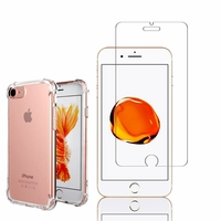 Apple iPhone 7 4.7": Coque Silicone TPU Souple anti-choc ultra résistant avec Coins Renforcés - TRANSPARENT + 1 Film de protection d'écran Verre Trempé