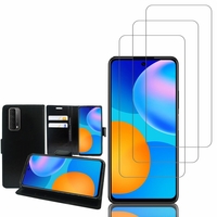 Huawei P Smart 2021 6.67": Etui Coque Housse Pochette Accessoires portefeuille support video cuir PU - NOIR + 3 Films de protection d'écran Verre Trempé