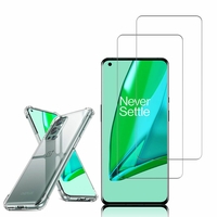 OnePlus 9 6.55": Coque Silicone TPU Souple anti-choc ultra résistant avec Coins Renforcés - TRANSPARENT + 2 Films de protection d'écran Verre Trempé