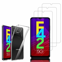 Samsung Galaxy F42 5G 6.6": Etui Housse Pochette Accessoires Coque gel UltraSlim - TRANSPARENT + 3 Films de protection d'écran Verre Trempé