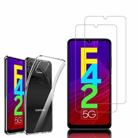 Samsung Galaxy F42 5G 6.6": Etui Housse Pochette Accessoires Coque gel UltraSlim - TRANSPARENT + 2 Films de protection d'écran Verre Trempé